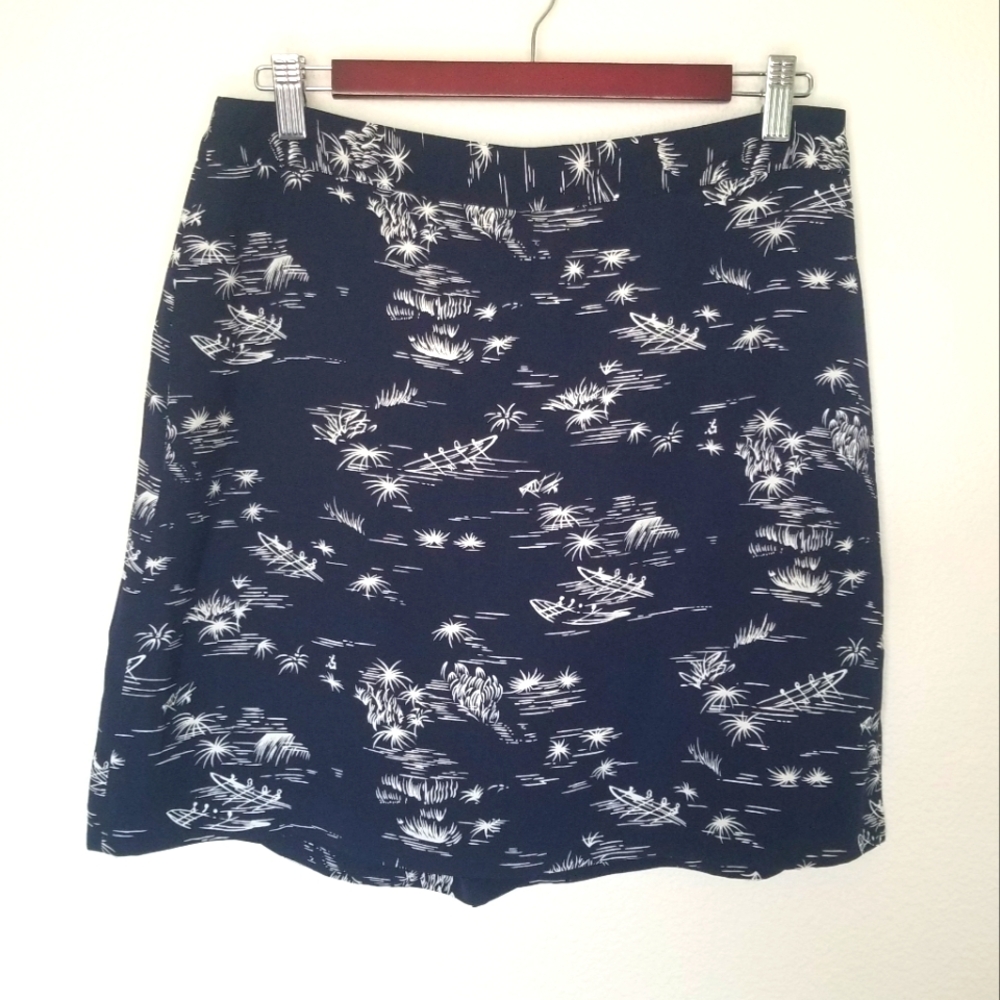 EP Pro Golf Skort Hawaiian Print White On Navy Back Zip Button
